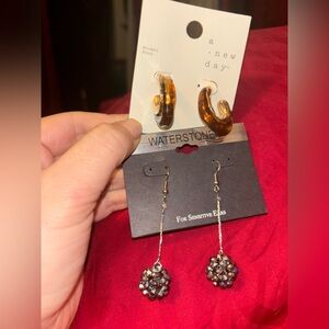 NWT 2 Pairs of Earrings Day Gold Hoop & Waterstone Silver Dangle Set Giftable